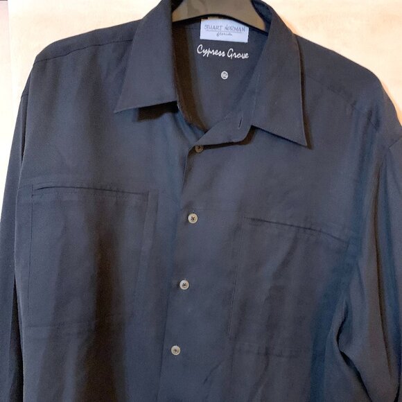 VTG Men’s Cypress Grove 100% Silk Long Sleeve Button Down Shirt, Black XXL - Picture 2 of 8